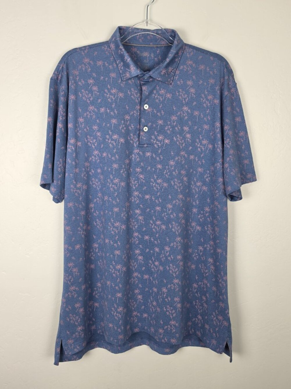 Johnnie-O Kai Polo Performance Golf Short Sleeve Flamingo Palm Blue Pink Size XL